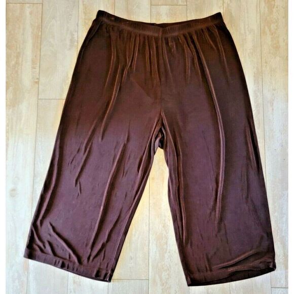The Travel Collection 2X Pull On Brown‎ Stretchy Wide Leg Pedal Pusher Pants - Picture 2 of 5